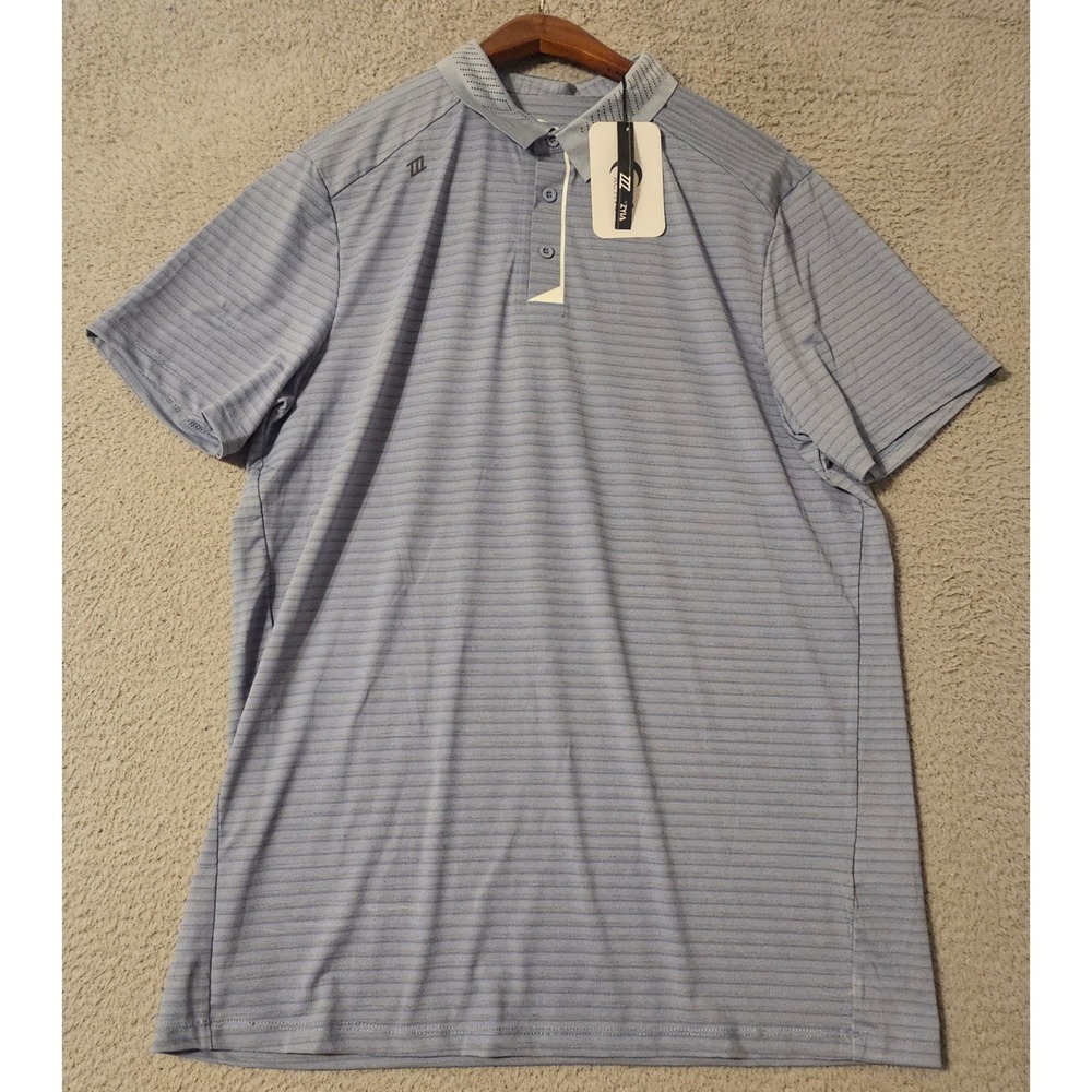 Zyia Active Mens Storm Sport Ventilation Collar Polo Blue Gray 8502L New Large